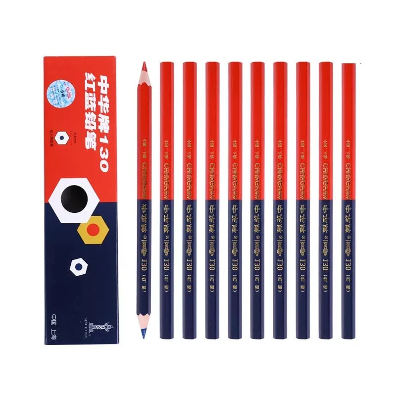 Chonghwa 130 140 10/box red & blue 4.0/5.0mm  hexagonal wooden construction carpenter special marking pencil  double headed