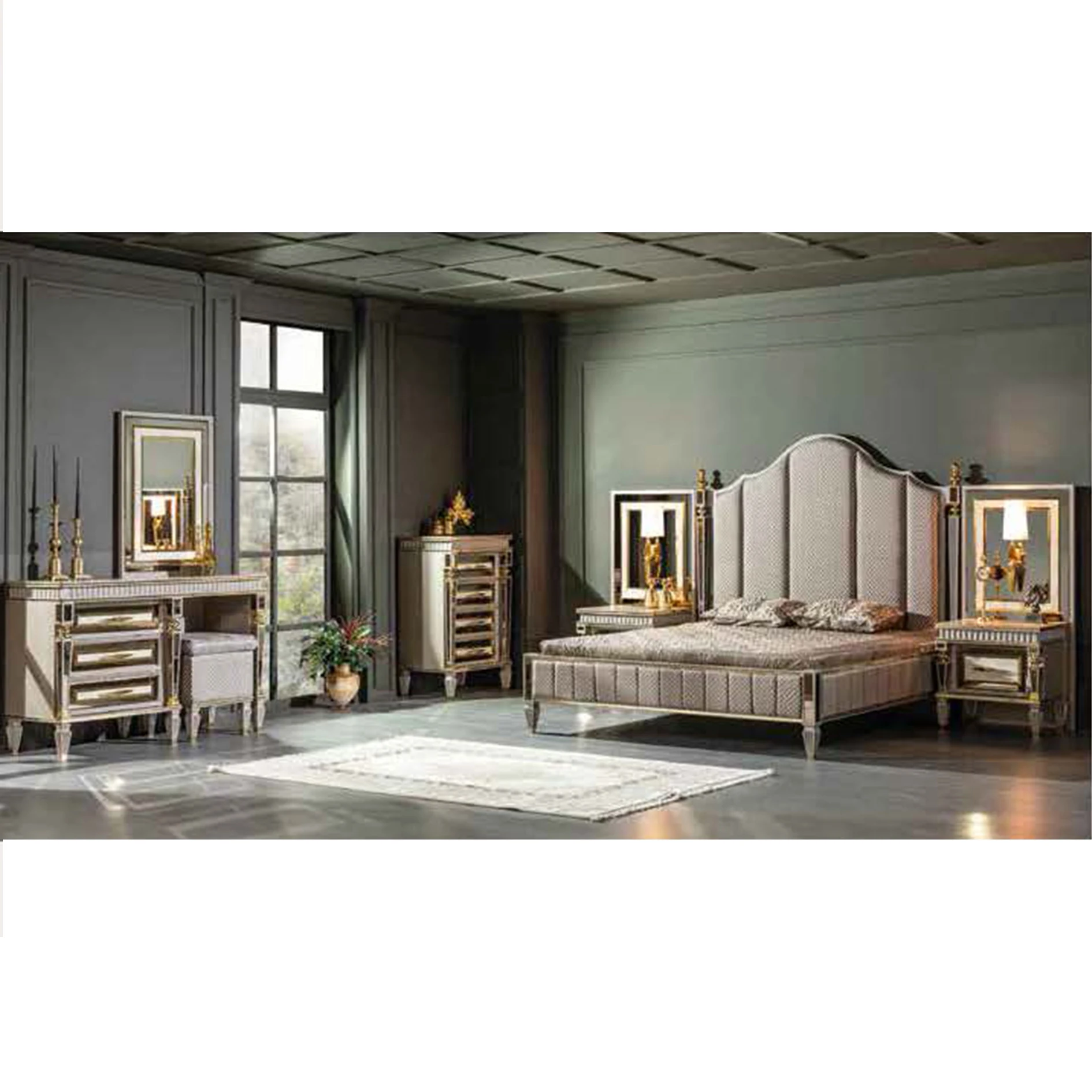 Luxurious Bedroom Furniture Set with Functional Wardrobe Luxury Glossy Home Furniture from Turkey Turkish Furniture King Size Be