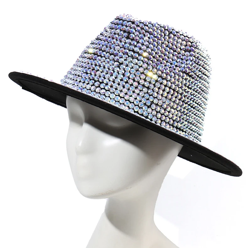 Fashion Sequin Full Diamond Bling Rhinestone Fedora Hat Trendy Shiny Party Cowboy Hats