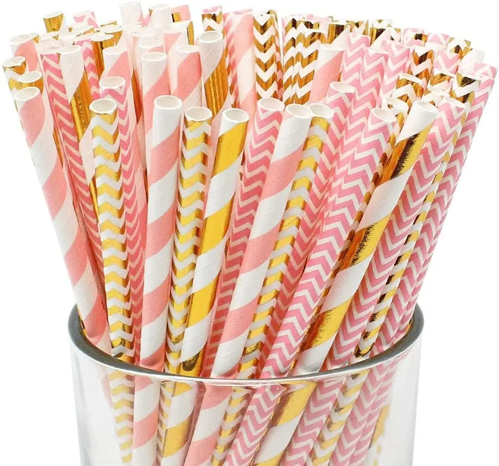 Customized Color Paper Drinking Straws High Quality New Various Pattern for Party and Decorations Biodegradable Paper Straws