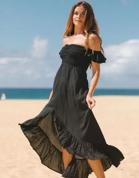 2023 New Arrivals Trending Boho Bohemian Solid Dyed Long Maxi Casual Sun Dresses Women Casual Summer Dress
