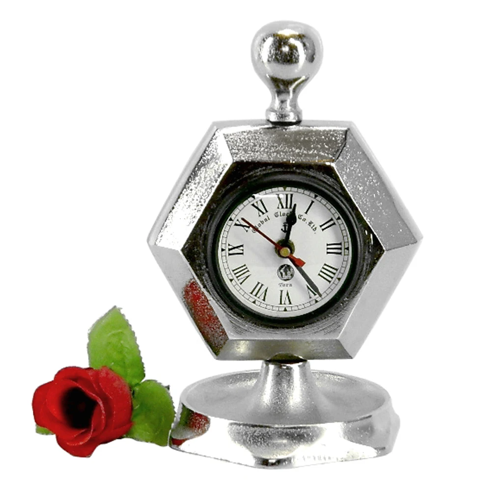 Exquisite metal table clock newest design unique hexagonal shape retro vintage metal table clock durable office desk table clock