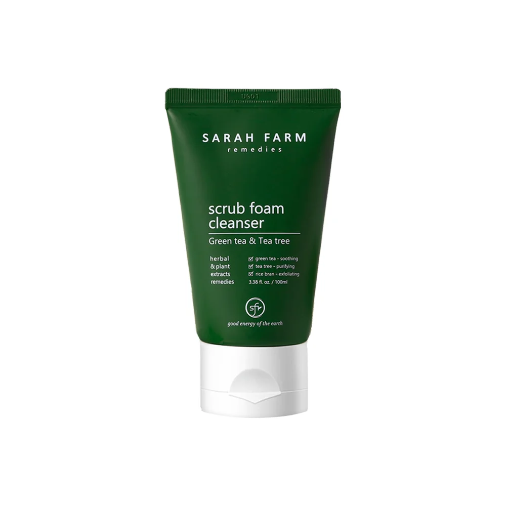 Facial Cleanser SARAH FARM Korean made Remedies Scrub Foam Cleanser Green Tea Leaves and Rice Bran Extract Deep Cleansing