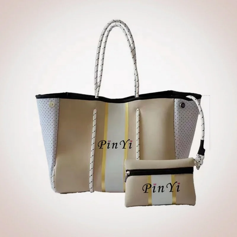 Customize Daily Neoprene Diving Material shopping bag cotton high quality canvas tote bag with pocket and zipper pattern printed