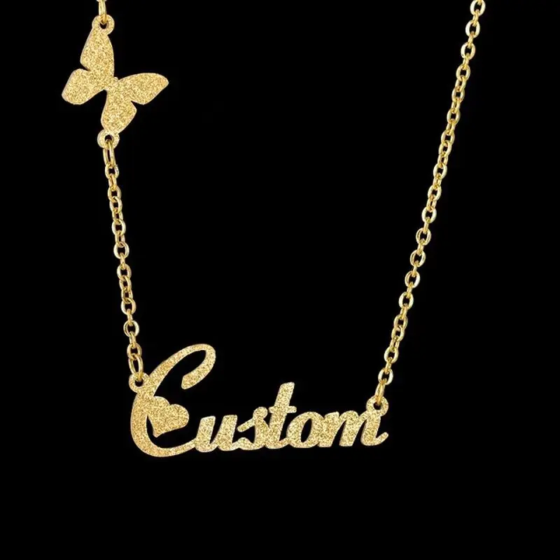 Custom Letter Silver Nameplate Customized Designs Flower Name necklace