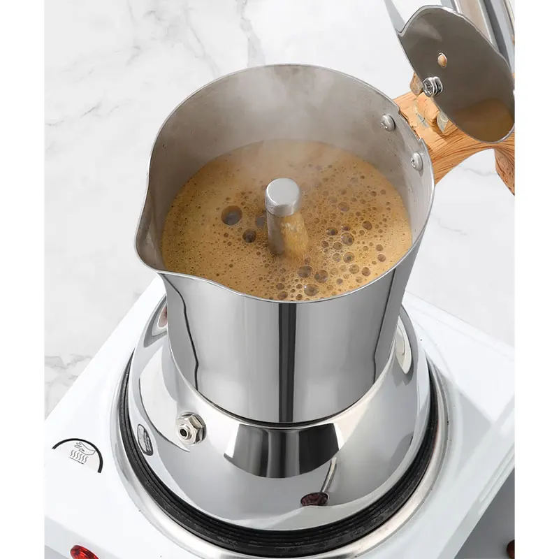 New Design Italy High Quality Wood Handle Personalized Steel Espresso Maker Coffee Moka Pot