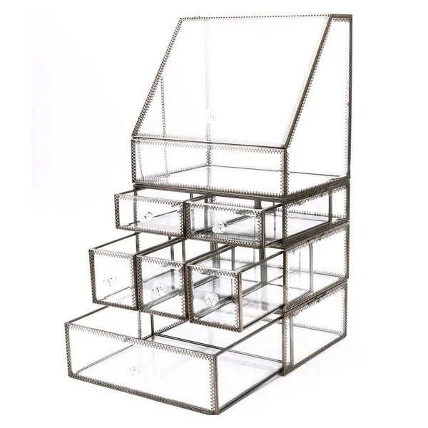 Vintage Design 3 section Glass Lipsticks Box Top Quality Metal Customized Size Jewelry Box At Wholesaler Price