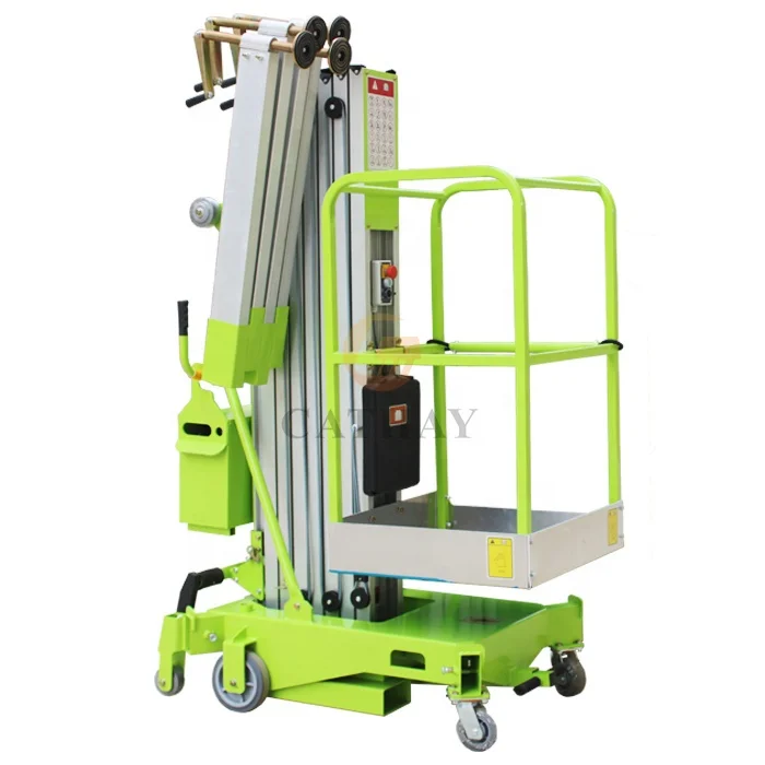 CE approved portable small push around  5~12m vertical mast  mobile electric ladder lift with outriggers indicators