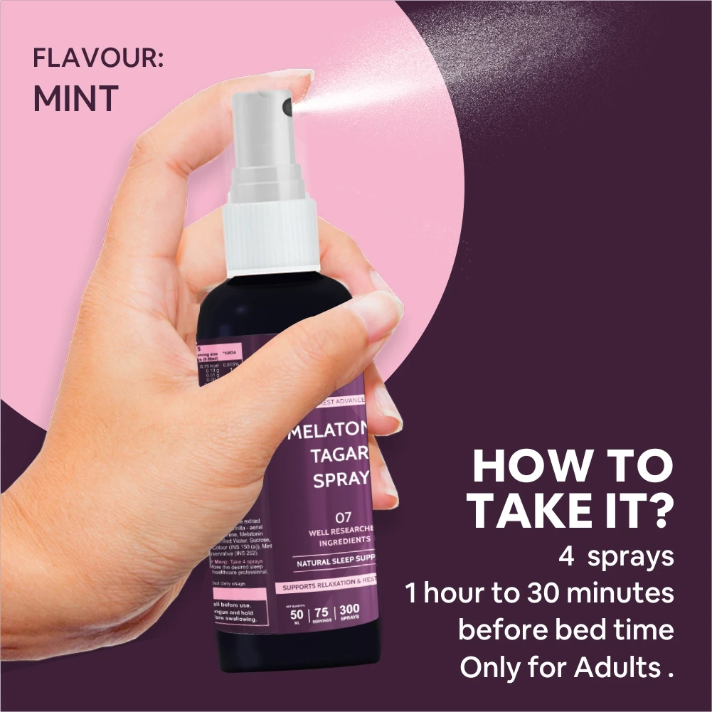 Melatonin Sleep Spray with Tagara & Chamomile to Improve Sleep quality, Stress Relief Advanced Melatonin 300 Sprays