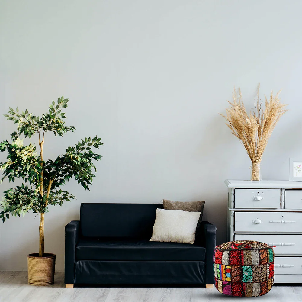 Indian Style Premium Embroidery Pouf Ottoman with Ethnic Decor Art Available for Worldwide Export from India