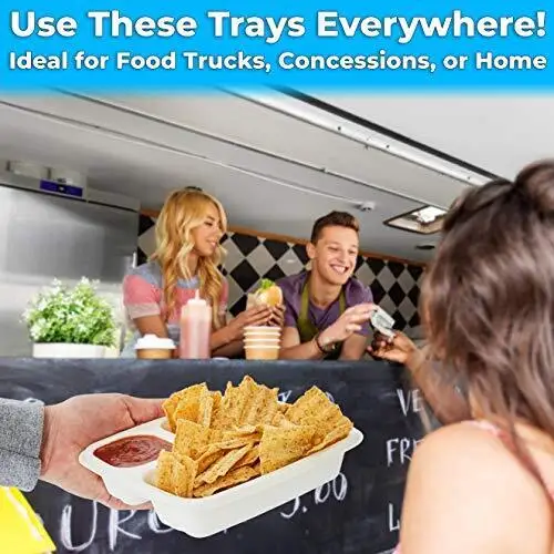 Customized Sugarcane Bagasse Lunch Trays Biodegradable Disposable 2-Compartment Catering Trays