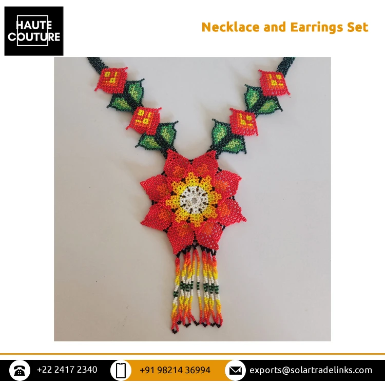 Exclusive Hot Deal on Genuine Quality Bohemian Tribal Gypsy Style Daisy Flower Shape Beaded Necklace and Earrings Jewelry Set