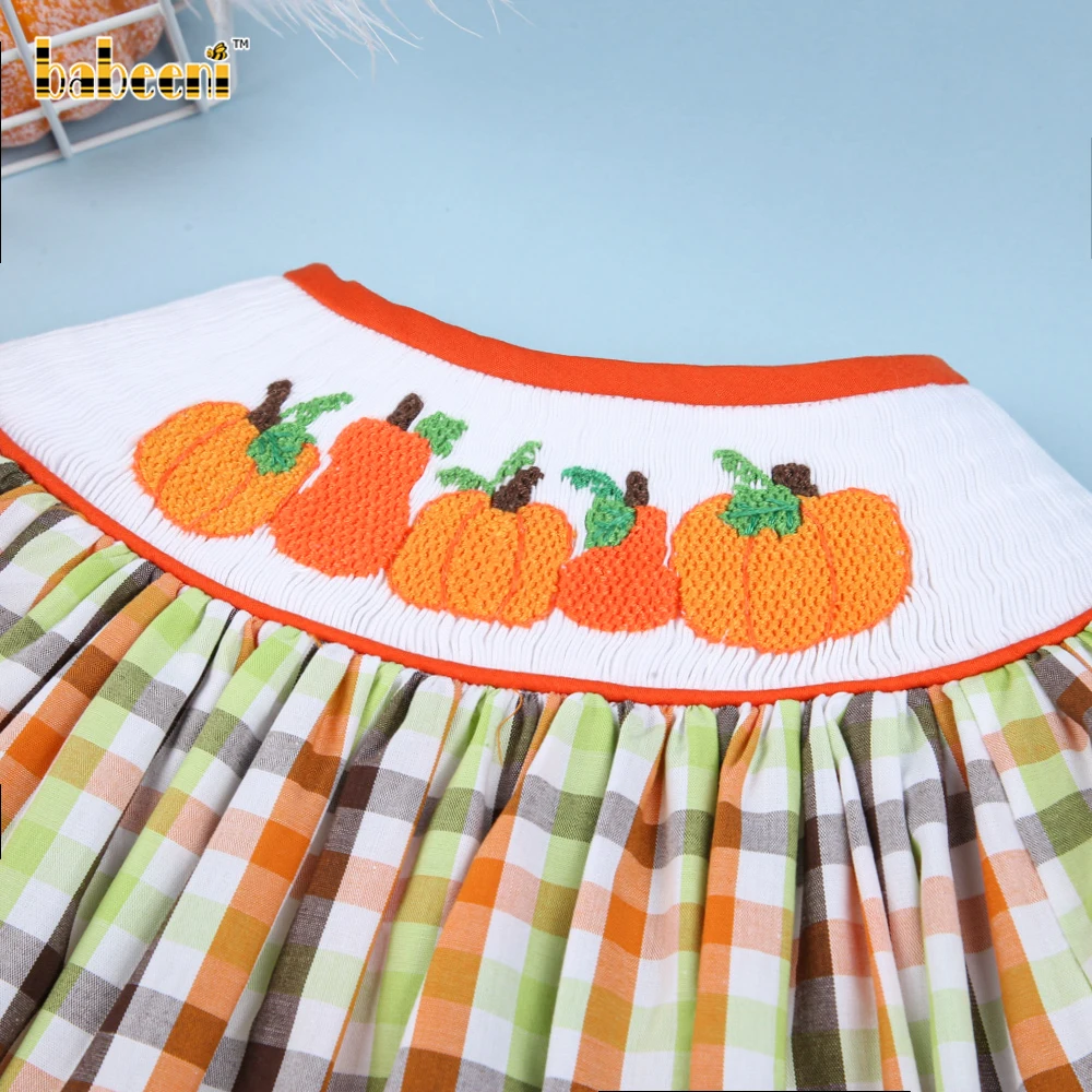 Pumpkin smocked bishop dress for girl ODM OEM wholesale smocked girl dress high quality girls dresses - BB1566
