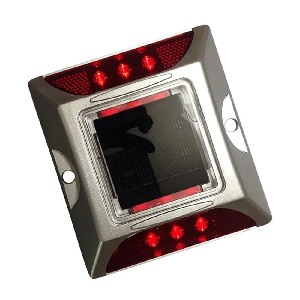 Square Aluminum LED Flashing Blinking On And Off Cat Rye Reflector Solar Road Stud Outdoor Garden Steady Warning
