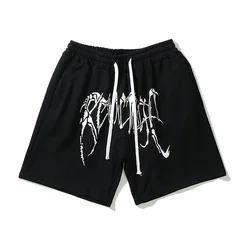 22ss High Street Bieber FOG Double Thread Flocked Letter Sweatpants Couple Hip Hop Loose Drawstring Shorts