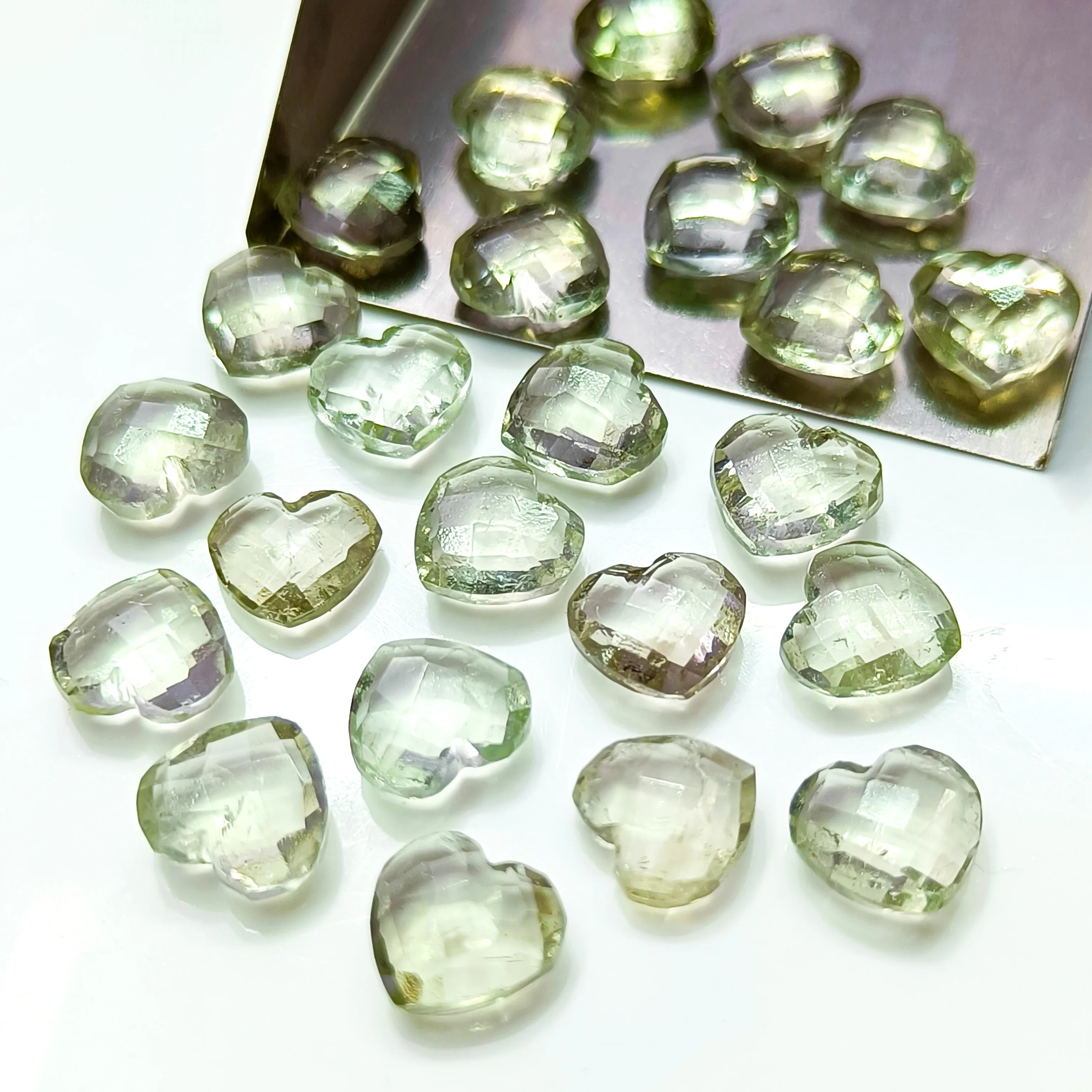 Natural Green Amethyst Faceted Hand Carved Heart Shape Gemstone Jewelry Making 10mm -  Amethyst Loose Gemstone Carving Briolette