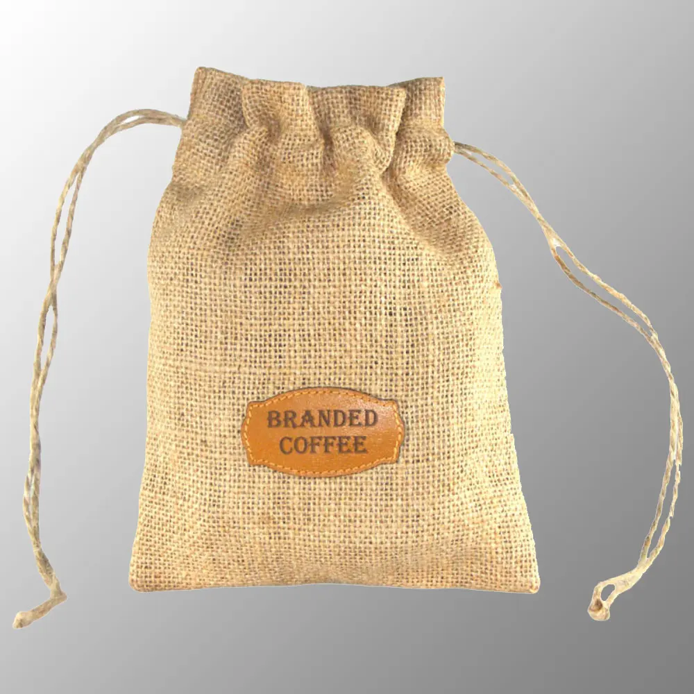 Jute Coffee Bean Food Biodegradable Drawstring Bag in Your Brand Logo Custom Printed