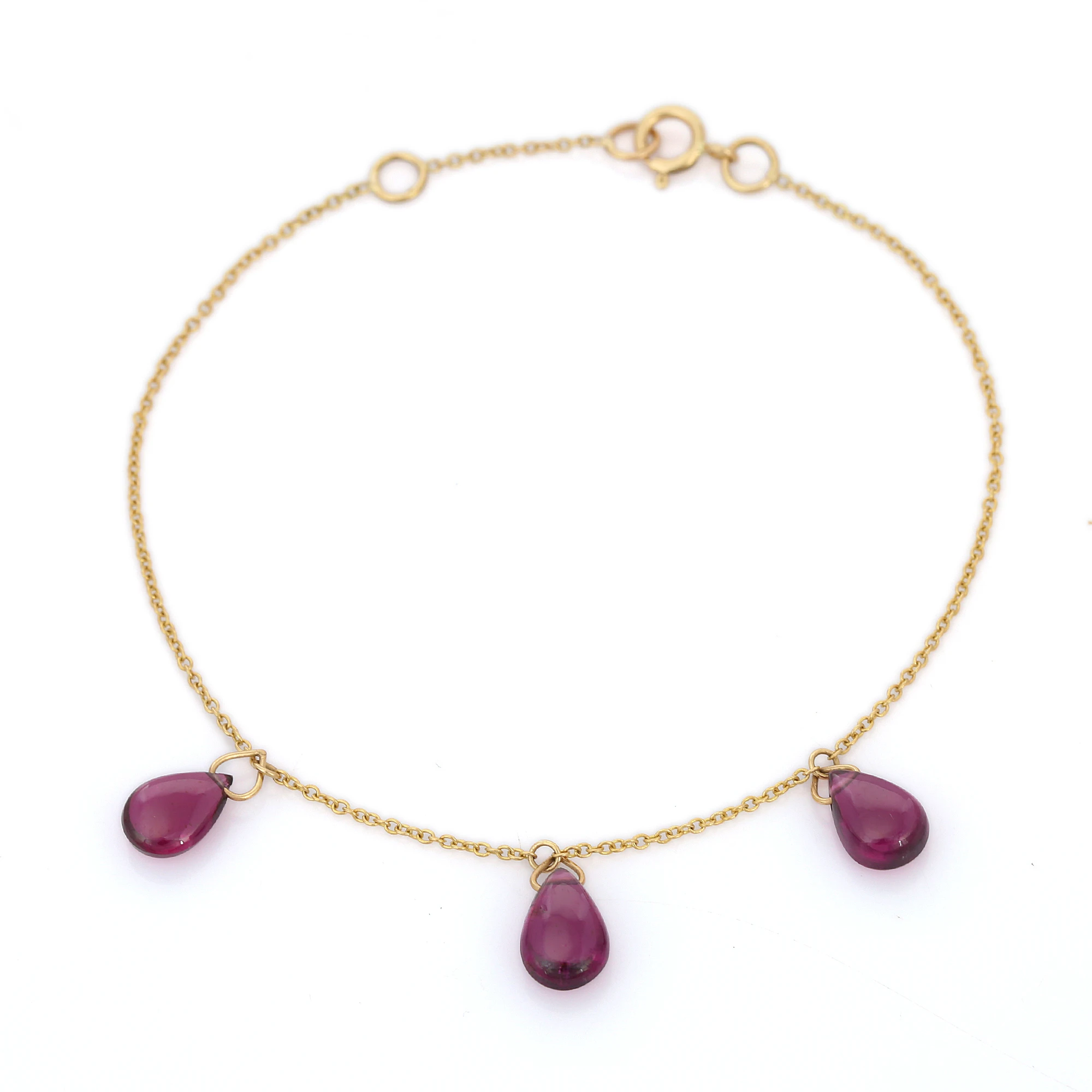 Minimalist Jewelry Natural Garnet Birthstone Drop Bracelet 18K Solid Yellow Gold Custom Charm Bracelet For Women Girls