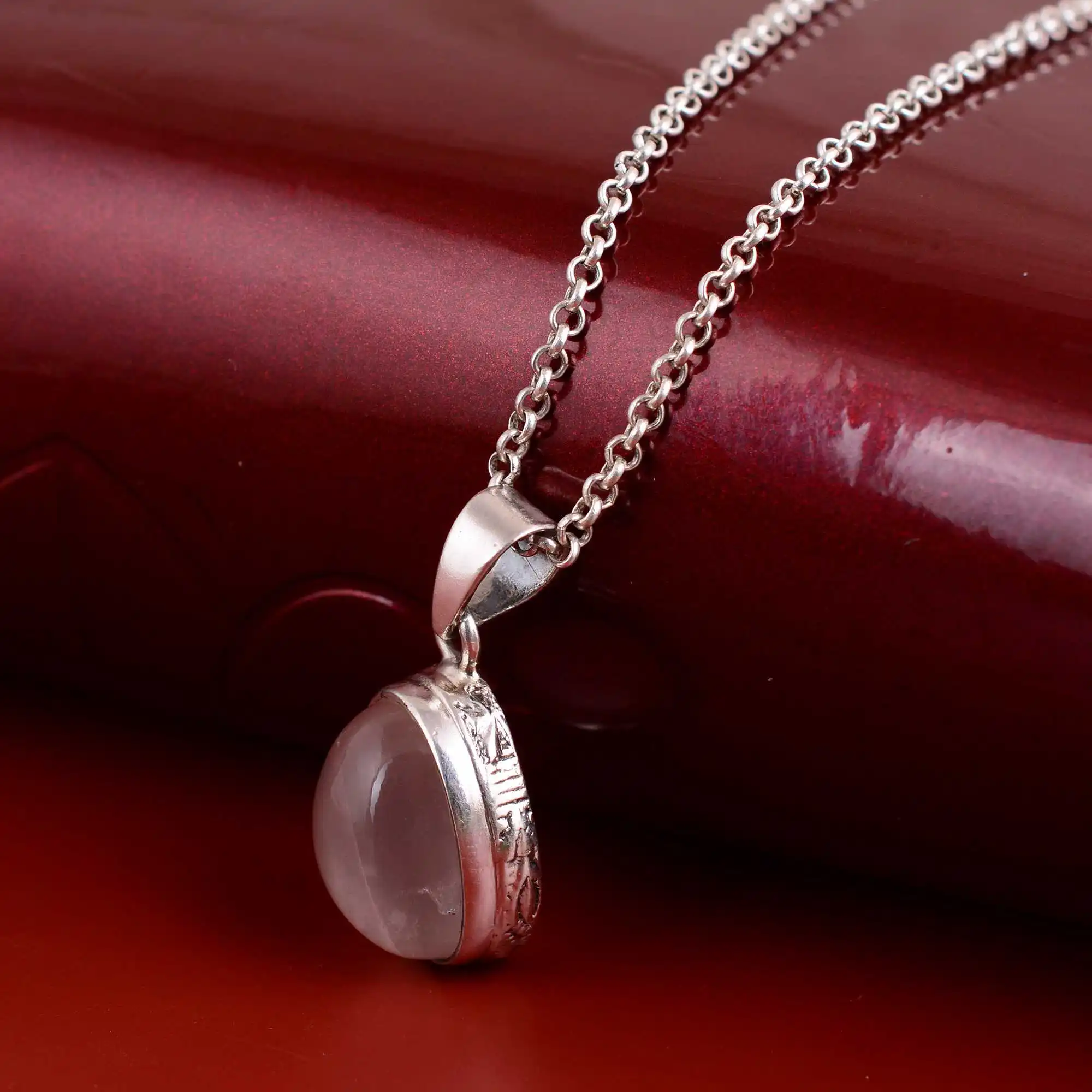 925 Sterling Silver Rose Quartz Oval Shape Pink Colour Gemstone Necklace Perfect Wedding Gift for love With 925 Stamped Jewelry