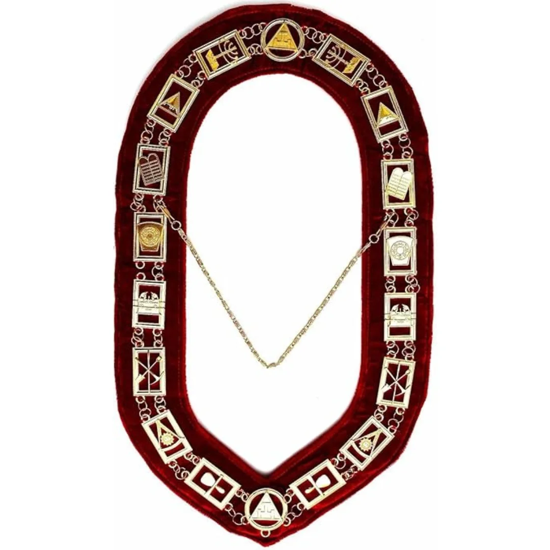 Royal Arch Past High Priest Chain Collar Masonic Collar ROYAL ARCH MARK MASTER GOLD PLATED RED BACKING DMR-300GR