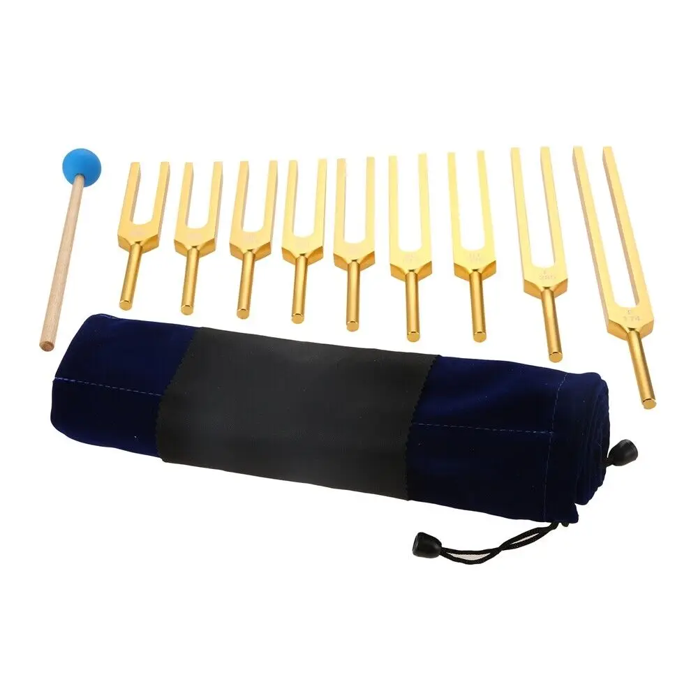 9Pcs Golden Solfeggio Tuning Forks Set for Health Professional Therapist Sound Therapy Musical Instruments Meditation Tools