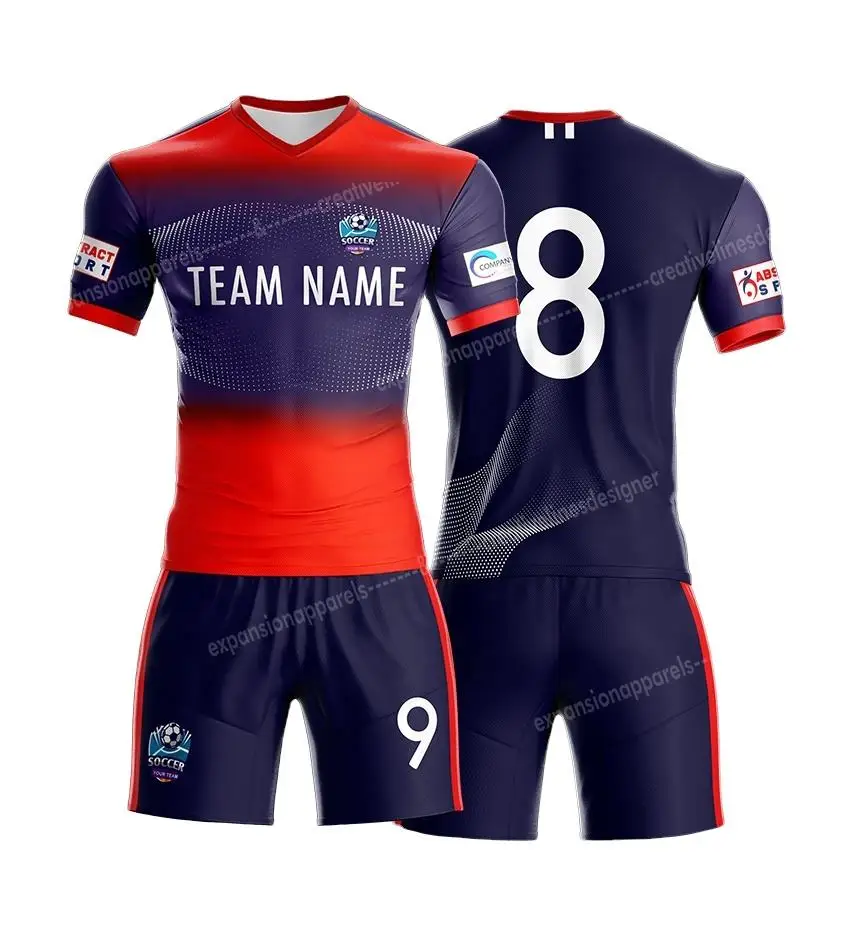 High Quality Soccer Uniform jersey and shorts made of 100% polyester soft feel fabric