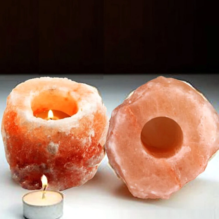 High quality 100%natural air purifier Pink Himalayan crystal rock tealight candle holder Customized himalayan salt candle holder