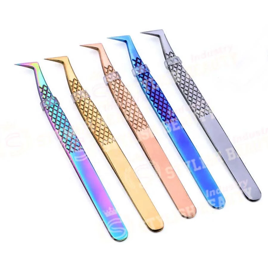 3D-6D Volume Lashes Shaped and Isolation Tweezers custom logo 90 degree stainless steel plated precision High Quality low price