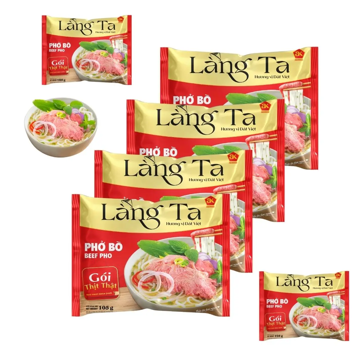 Beef Instant Pho Rice Noodles bag OEM with real beef sauce package convenient 105G meal from ISO HACCP 30ps Vietnam factory