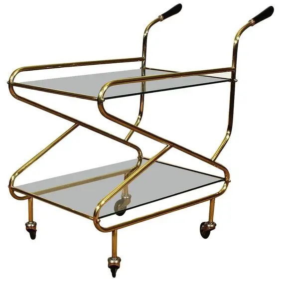 Metal Liner Design decorative Home Decor Metal Kitchen Trolley with 2 Tier Golden and Black Glass