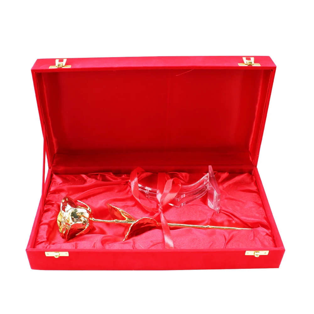 Hot selling valentine Gifts 24k Rose Gold plated Natural Rose with vase and velvet box Natural rose dipped in 24 k Rose Gold