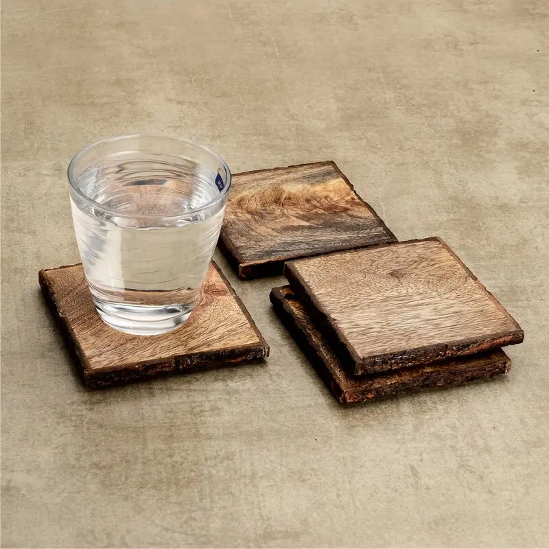 mango wooden round coasters with bark of tree for home table decorate tea cup coasters with natural color for wholesale cost