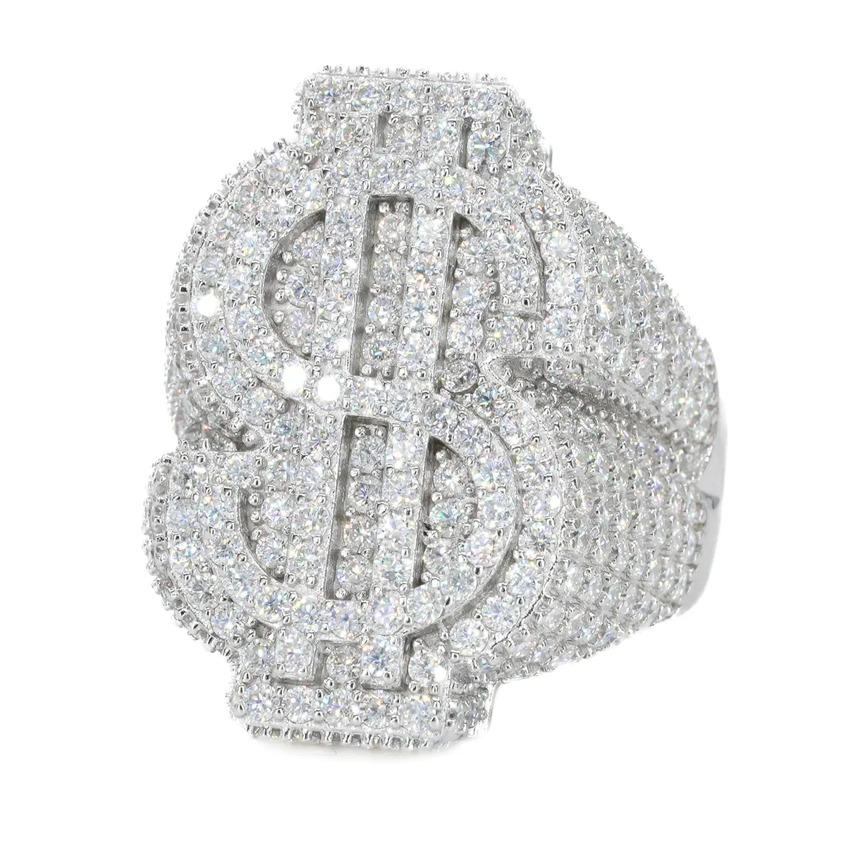 Dazzling Iced out Dollar Sign Diamond Ring Latest Designed Hip Hop Jewelry Gold and Moissanite for Gift