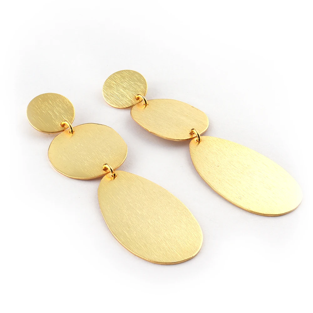 Mode Joyas Gold Plated Round & Oval Designer Brass Metal Stud Earrings Jewelry  Long Studs Dangle Earring Jewellery E-1473