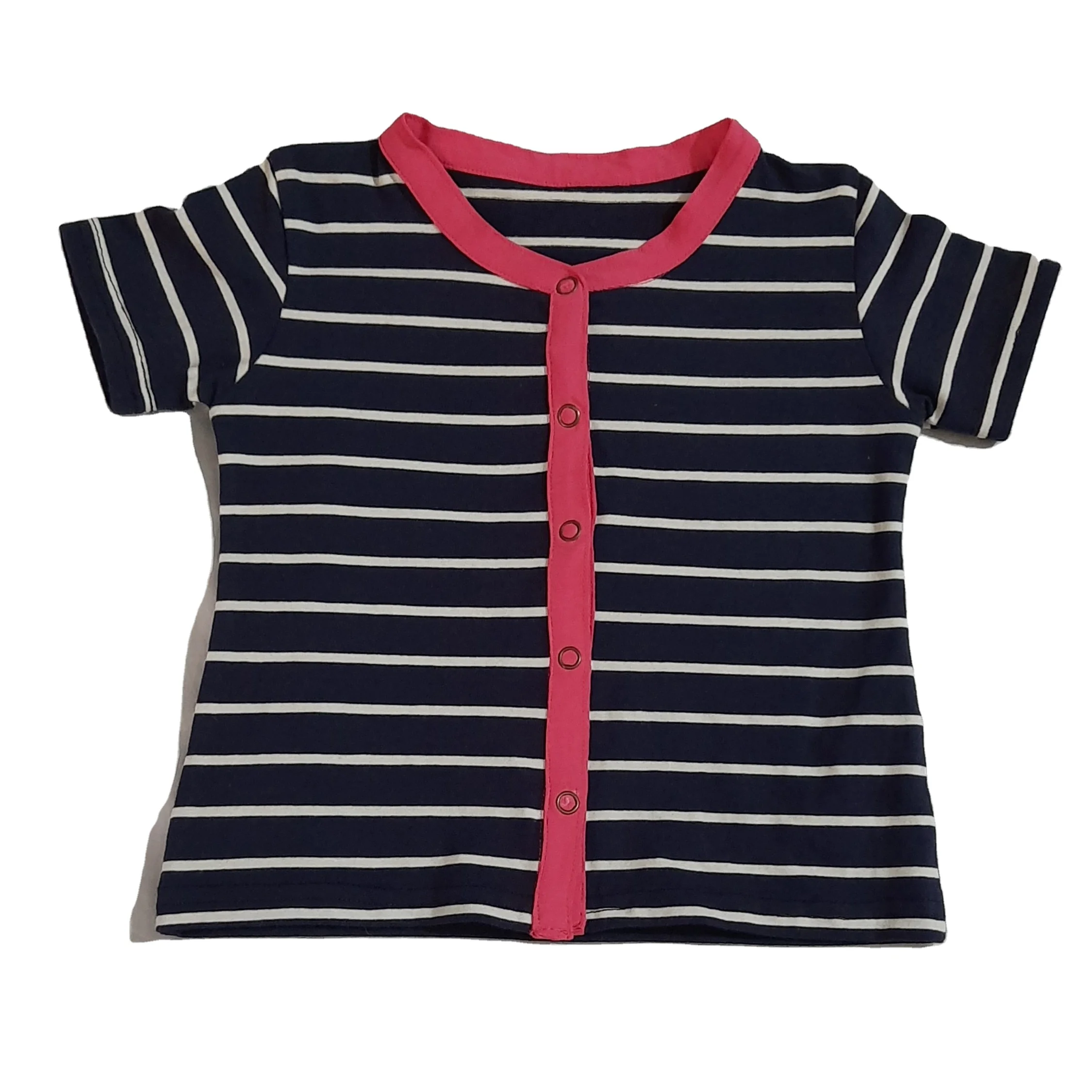 Organic Cotton Trendy Stripped Design Front Open Black Colour Shirt with Snap Buttons Made in  Fabric with 5% Spandex
