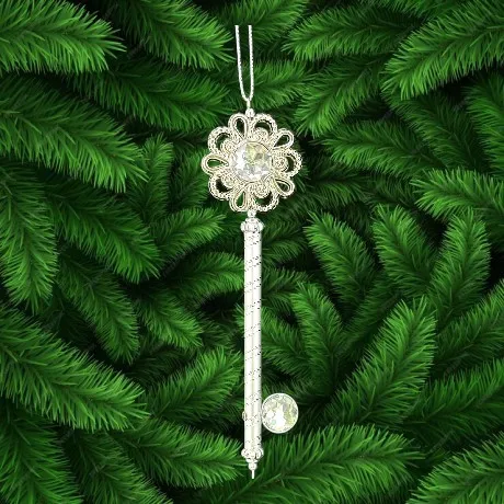 Высокое качество очарование Рождество Новый год домашнее украшение Подвеска Блестящий посеребренный синий драгоценный камень акриловый Снежинка ключ орнамент