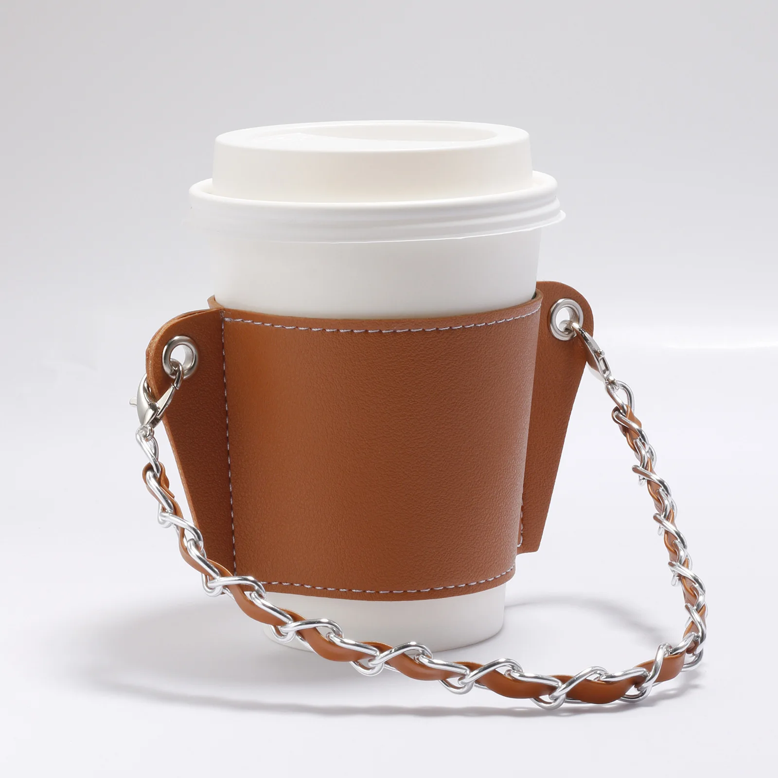 Hot Selling Product Leather Tea Cup Sleeve With Chain Handle Bubble Tea Cup Holder Coffee Cup Sleeve Cover