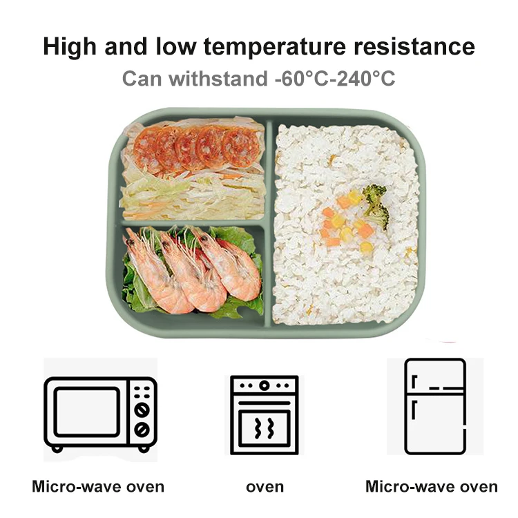 2023 Custom Logo Oven Safe Lancheira Caja De Bento Cake Sushi Box Silicone 3 Compartment Bento Lunch Box Set For Adults Kid