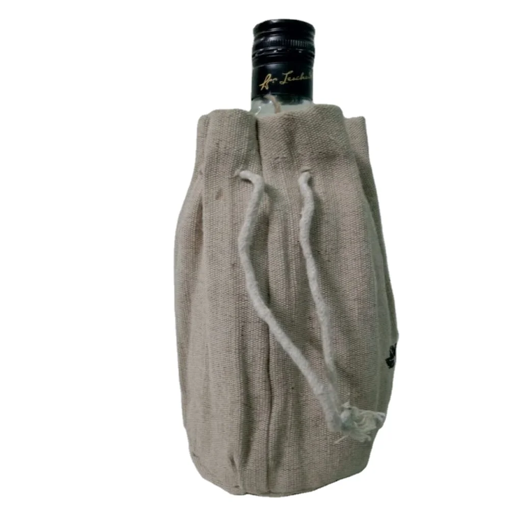 Wine bag with Jute lamination waterproof cotton, round, Drawstring handle Natural Burlap Wine  small packaging jute wine bag