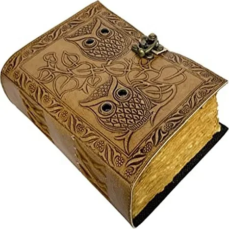 Leather Journal Owl Emboss With Black Stone Eye Journal Leather Notebook 220 Pages Handmade Deckle Edge Paper