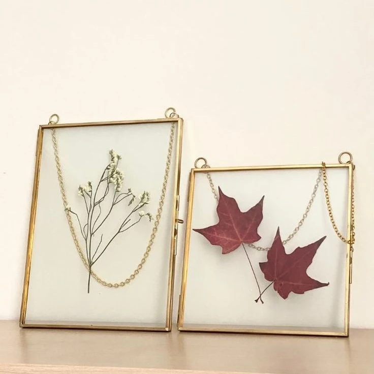 Home Decor Two Pages Double Sided Brass Glass Picture Photo Frame Standard Design Metal Brass Antique Finish Set Of 2 Home Decor