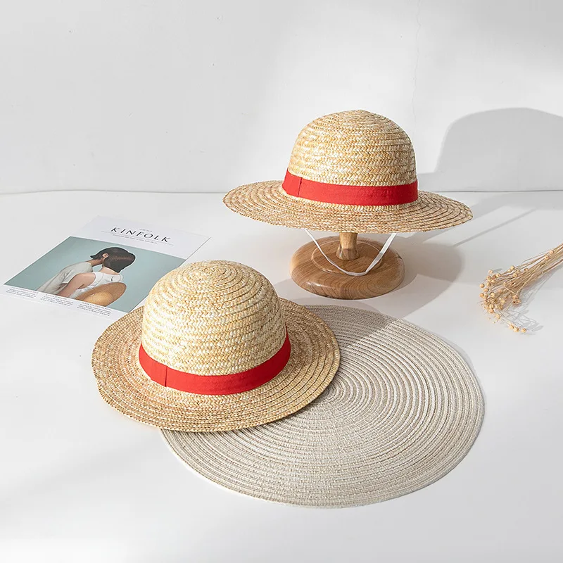 Wholesale Fashion Cospaly Cartoon Kids Straw Hat Outdoor Floppy Beach Adult Anime Luffy Brim Straw Sun Hat
