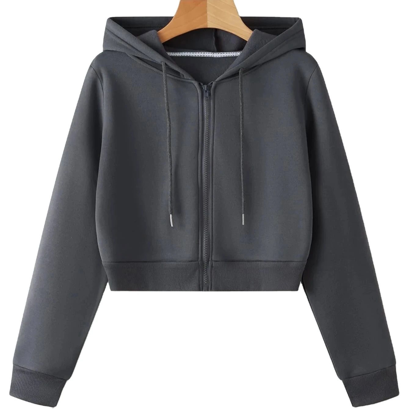 Factory Clothing High Quality Women Custom Ram Hem Cropped Zipper Hoodie Oversized Boxy Long Sleeve Women Hoodie