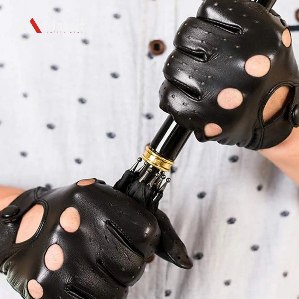 Industrial Double Palm Goatskin Grain Leather Driver Gloves, Keystone Thumb, Work Gloves Grain Leather Driver Gloves