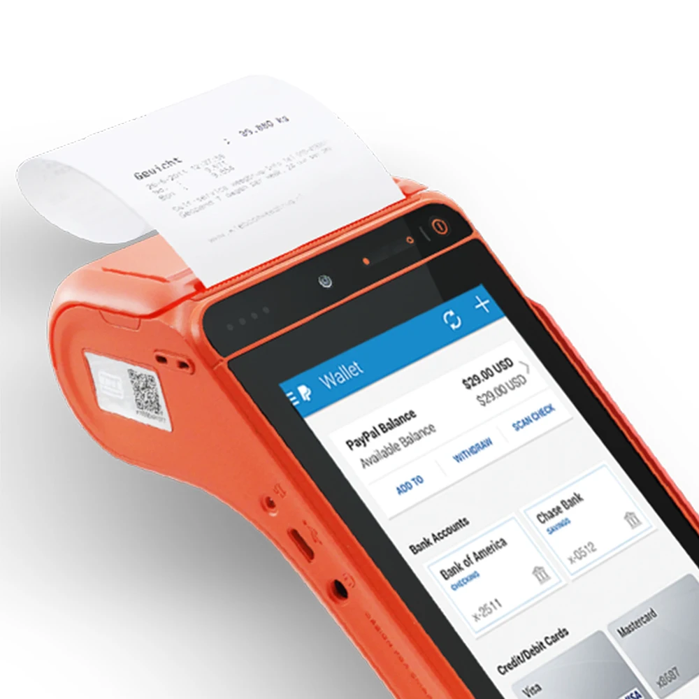 Handheld POS Terminal Machine Design Android Mobile POS Cash Register All in One Pos Systems with Barcode Scanner & Printer