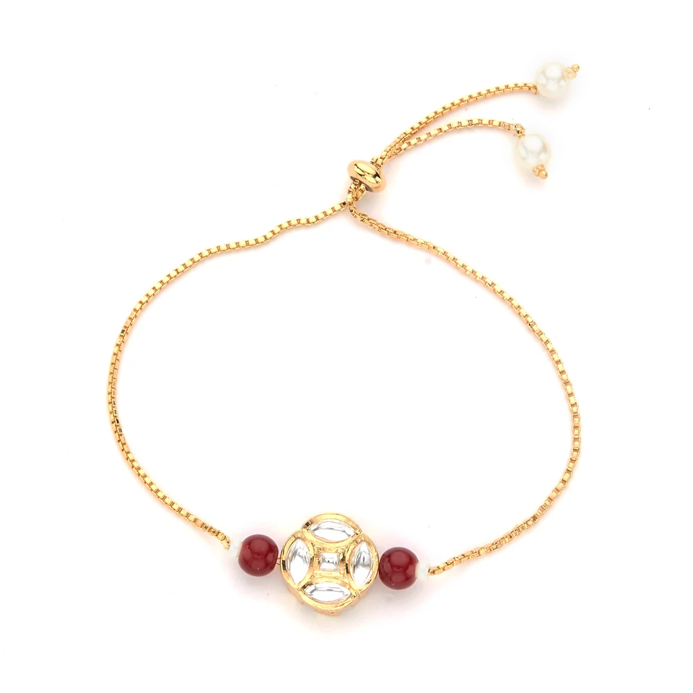 Kundan Classic Cz Ruby Stone Adjustable Bracelet With Gold Plating 350891 in Fashion Jewellery