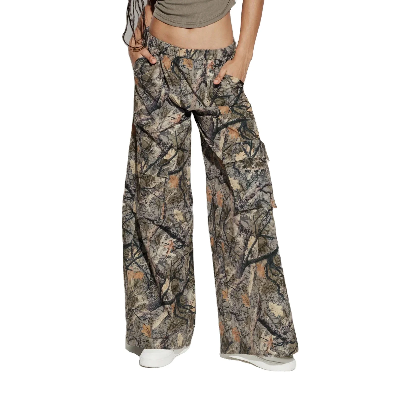 high waist camouflage trousers women casual pleated sports camo pant Fashion boutique street wear ladies