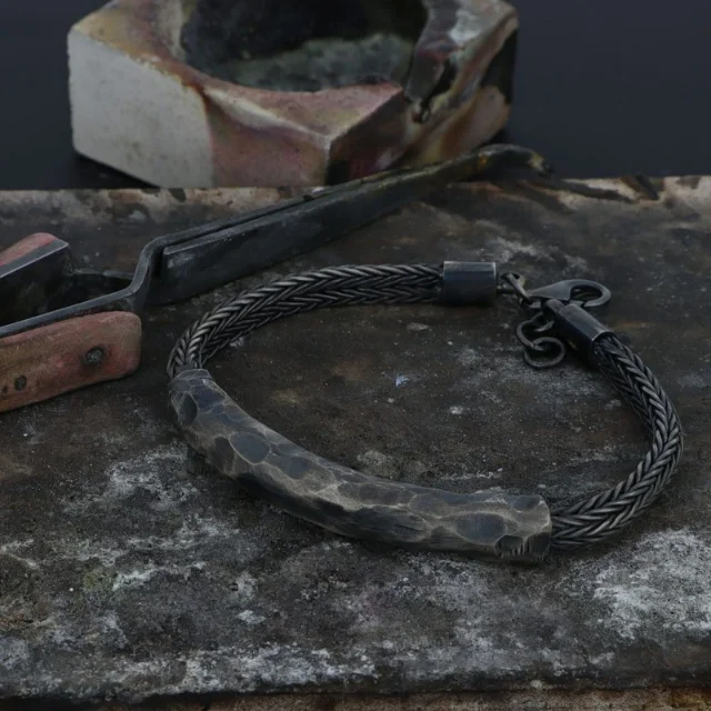 Luxury Made in Italy Man Sterling Silver Bracelet Italian Jewelry Stone Bracelet Hammered Design Customization available