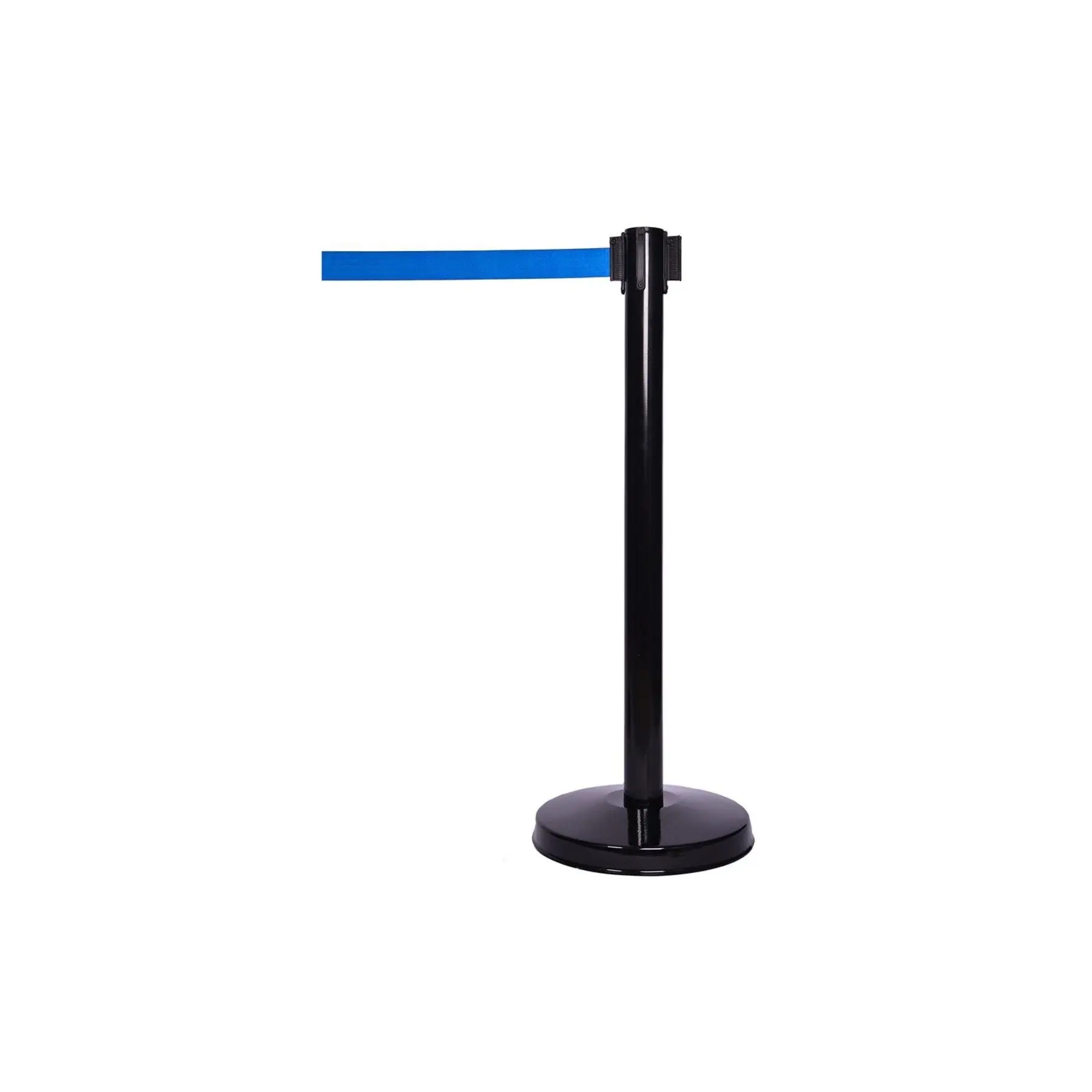 Crowd Control Retractable Belt Barrier Black Pole Blue Belt Rubber Base SBB02SH MV Crowd Safety Equipment Electrostatical Paint