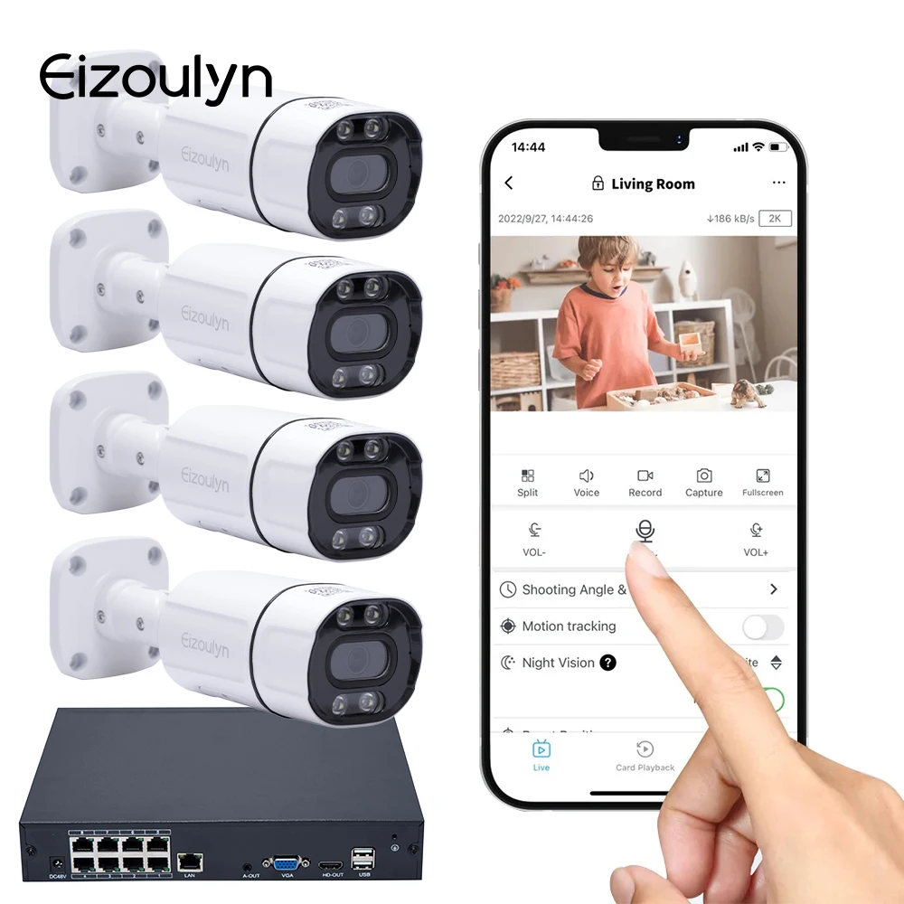 Eizoulyn custom Private Label 4CH 8MP OEM IP POE NVR Kit Dual Light IR Built-in Mic Network Security CCTV Camera System
